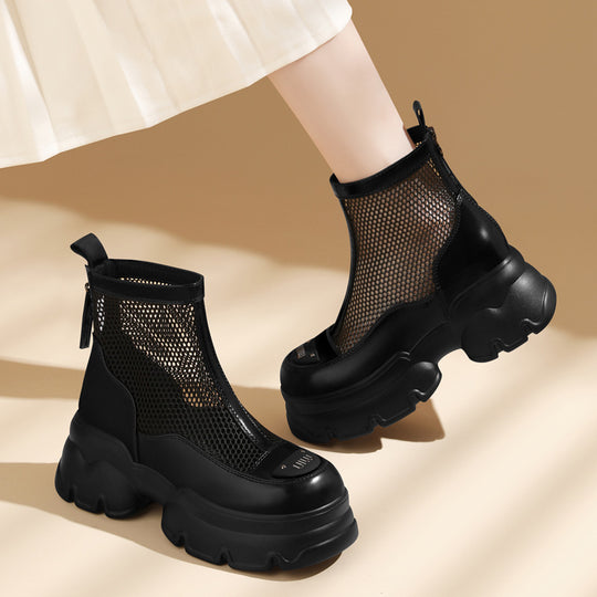 Damen Modische Netz-Stiefeletten mit stabiler Profilsohle EB