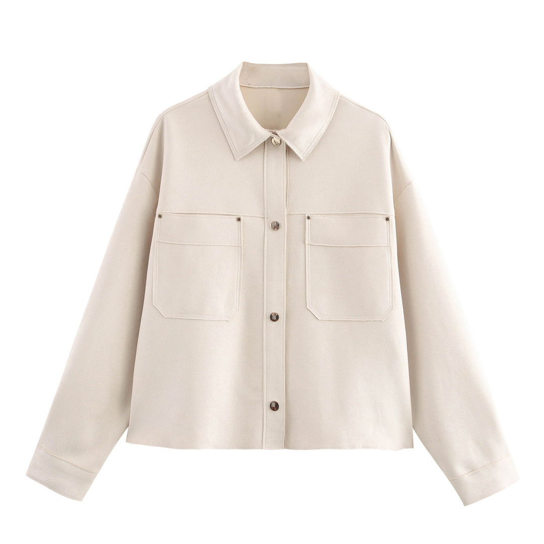 Damen lässige Overshirt-Jacke mit praktischen Brusttaschen und klassischem Kragen EB
