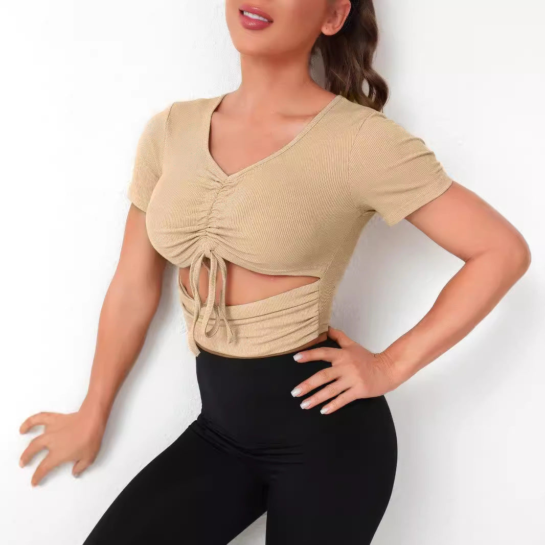 Damen Cropped Top mit Schnürung und V-Ausschnitt EB