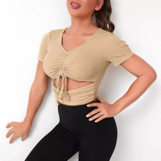 Damen Cropped Top mit Schnürung und V-Ausschnitt EB