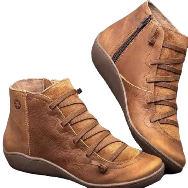 Damen nan knöchelhoher Softleder-Sneakerboot mit seitlichem Reißverschluss elastischer Zierschnürung und ergonomischer Komfortsohle EB