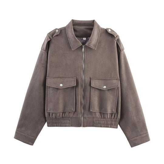 Damen lässige Utility-Jacke mit robustem Reißverschluss und großen aufgesetzten Taschen EB