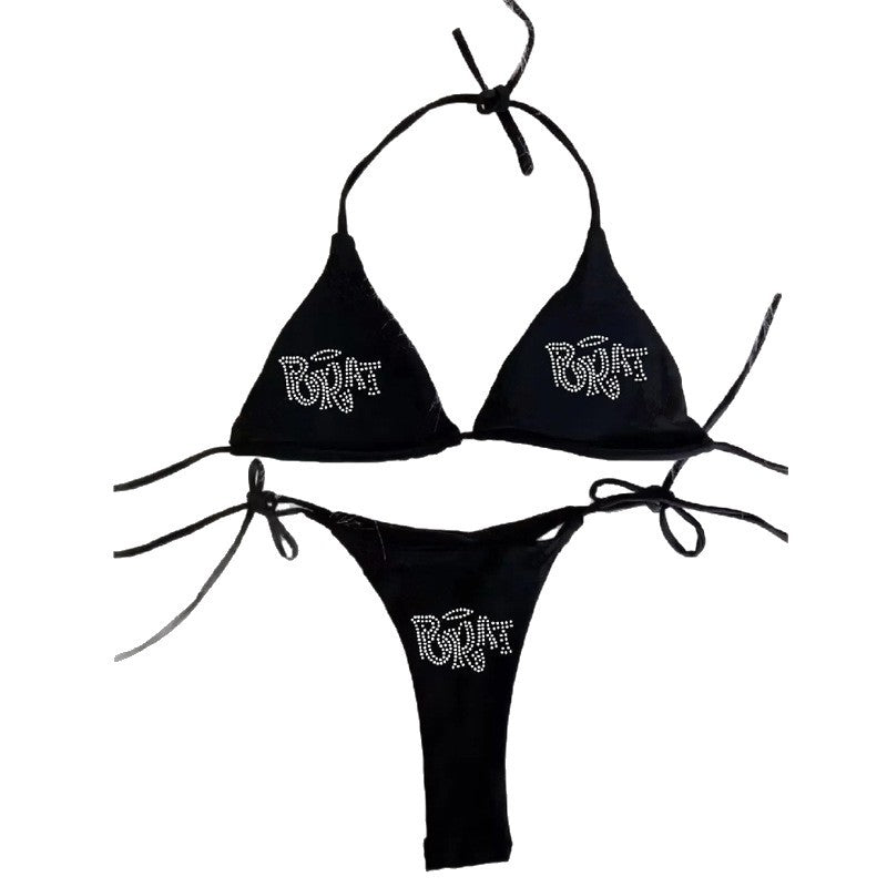 Damen Bikini-Set mit glitzerndem Druck und verstellbaren Trägern EB