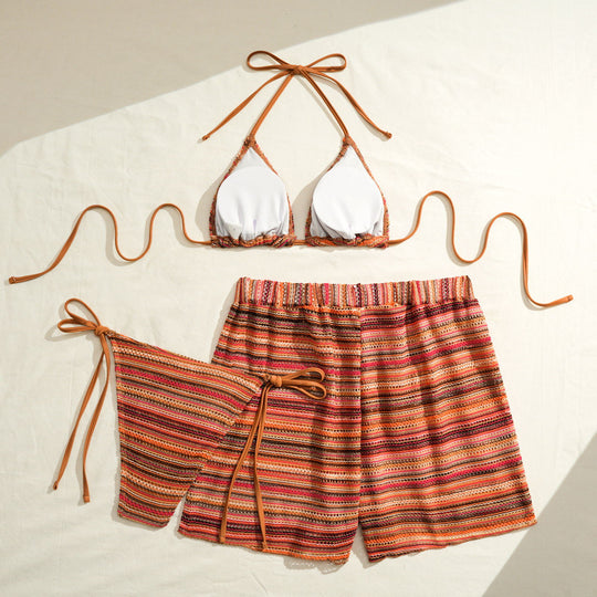 Damen Triangel-Bikini mit Rüschendetails und lässigen Shorts EB