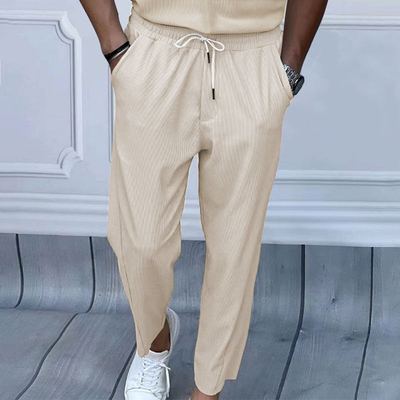 Herren Leichte Casual-Hose mit elastischem Bund, Kordelzug & feiner Längsstruktur EB