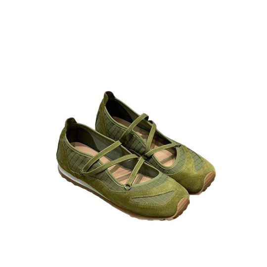 Damen Ballerina-Slipper mit Kreuzriemchen, Wildleder- und Krokostruktur EB