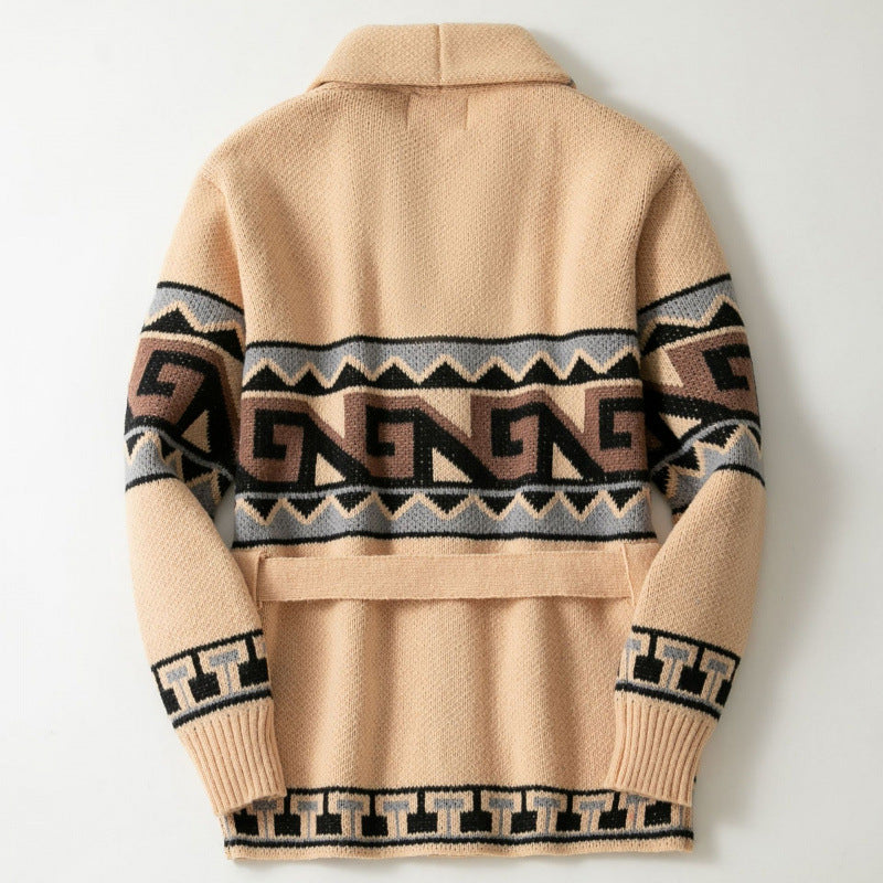 Damen Strickjacke mit grafischem Muster und Gürtel EB