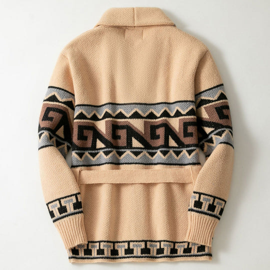 Damen Strickjacke mit grafischem Muster und Gürtel EB