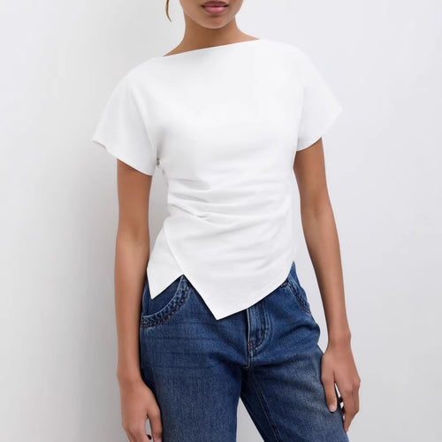 Damen Cropped T-Shirt mit asymmetrischem Schnitt und dekorativem Drapierungseffekt EB