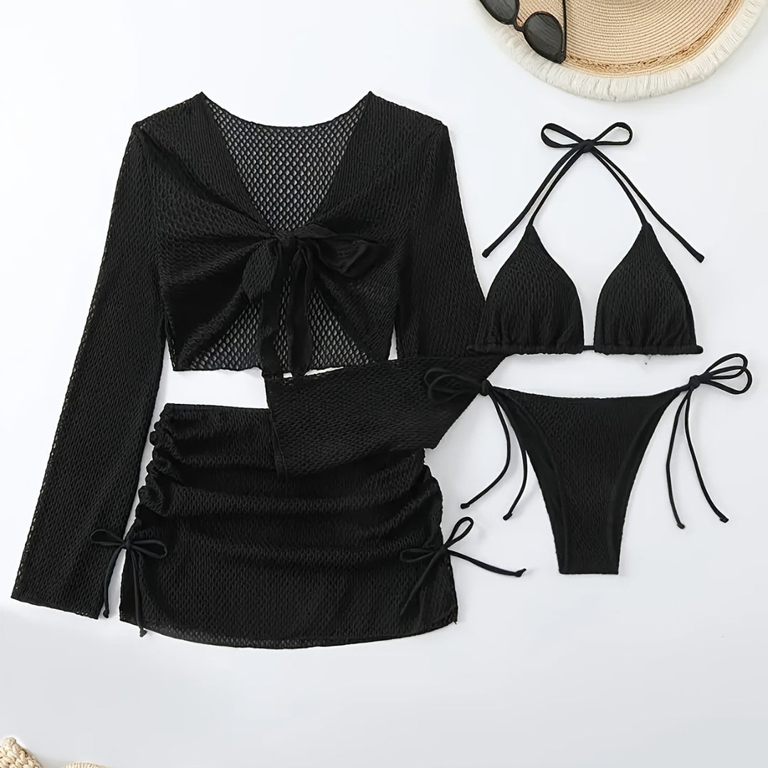 Damen Bikini-Set mit leichtem Netzoberteil und verstellbaren Höschen EB