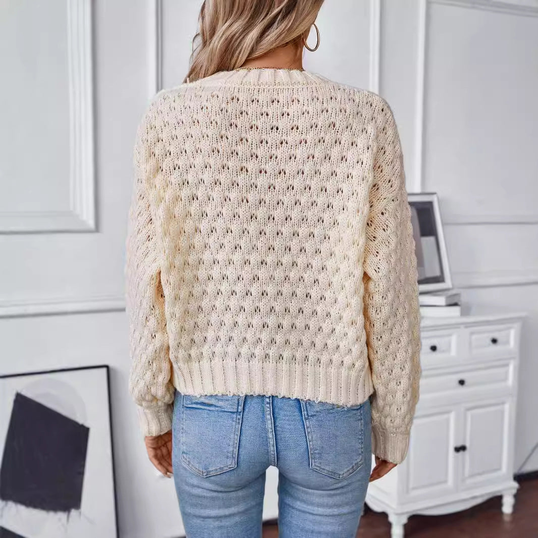 Damen gemütlicher Strickpullover mit strukturiertem Zopfmuster und lässigem Schnitt EB