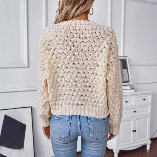 Damen gemütlicher Strickpullover mit strukturiertem Zopfmuster und lässigem Schnitt EB