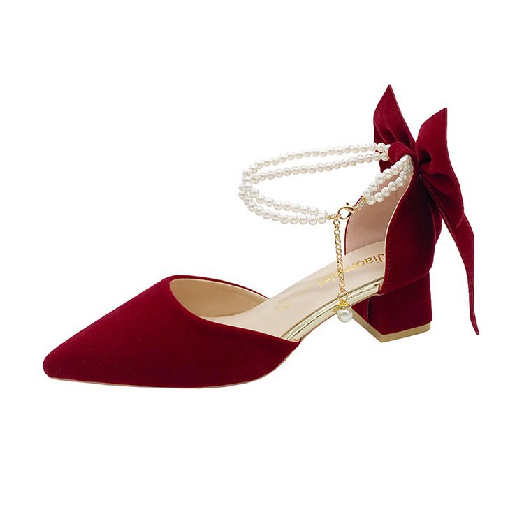 Damen elegante High Heel Schuhe mit Perlenschmuck und Riemen EB