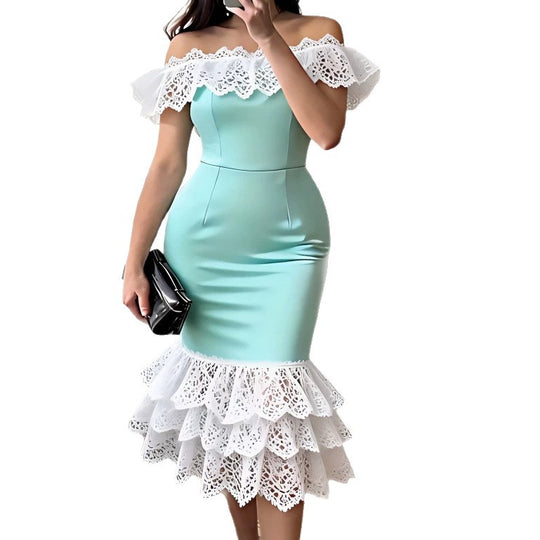 Damen figurbetontes Kleid mit Rüschenabschluss EB