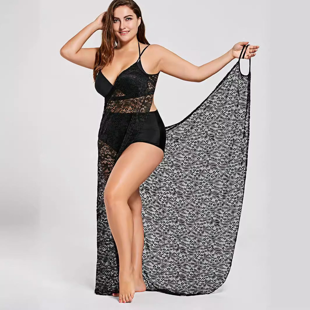 Damen eleganter durchsichtiger Spitzen-Strandüberwurf EB