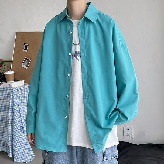 Herren nan leichtes Overshirt-Hemdjacke aus Baumwollmix mit verdeckter Knopfleiste, überschnittener Schulter und abgerundetem Saum EB