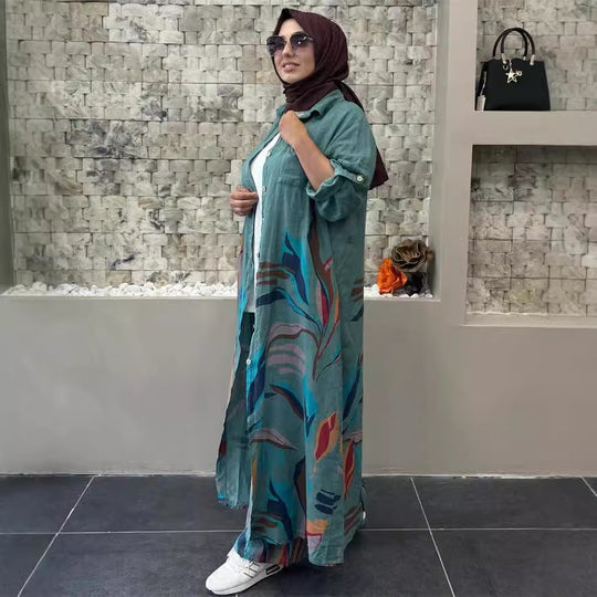 Damen Lange Bluse mit floralem Design EB