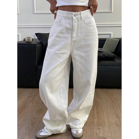Damen Weite High-Waist Jeans im modernen Design EB