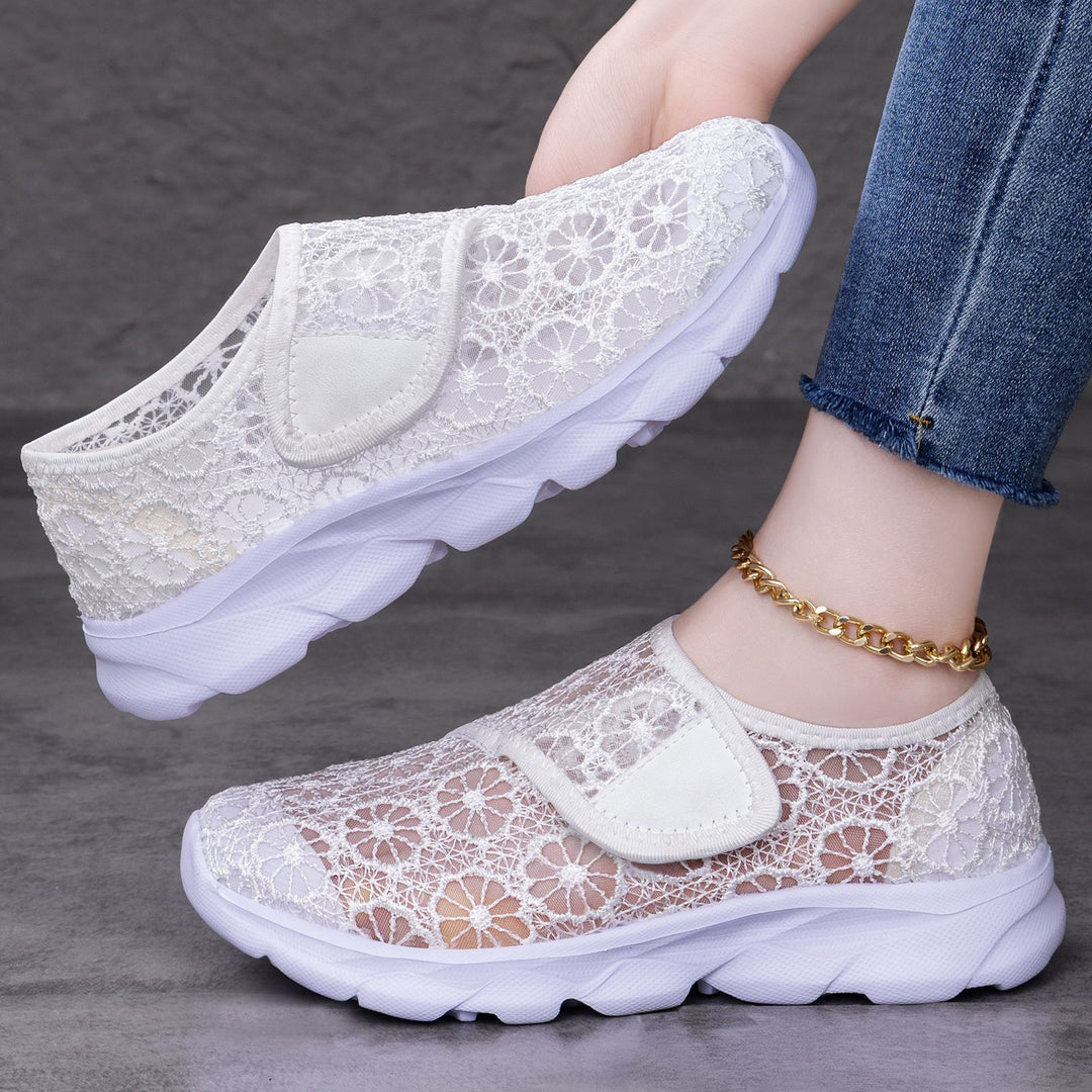 Damen modische Hausschühchen mit elastischem Klettverschluss und floralem Design EB