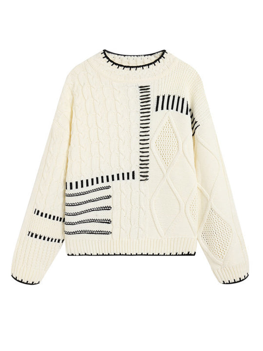 Damen lässiger Strickpullover mit grafischem Muster EB