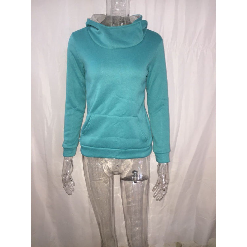 Damen Taillierter Kapuzenpullover mit überlappendem Schalkragen und Kängurutasche EB