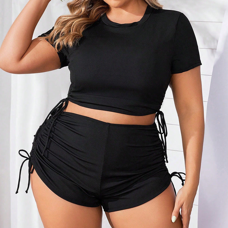 Damen Sportliches Kurzarm-Oberteil mit hochgeschnittenen Shorts EB