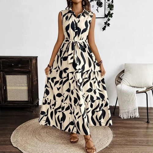 Damen Maxikleid mit Blätterdruck EB