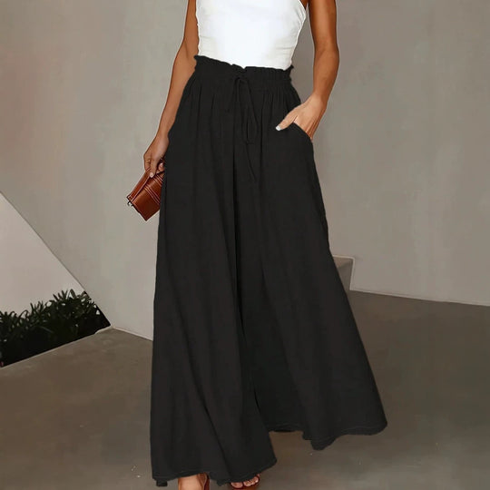 Damen Weite Maxipalazzo-Hose mit Paperbag-Bund, Kordelzug und Seitentaschen EB