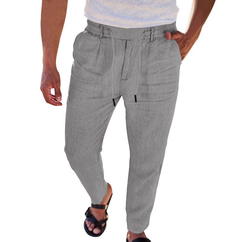 Herren lässige Leinenhose mit elastischem Bund und praktischen Seitentaschen EB