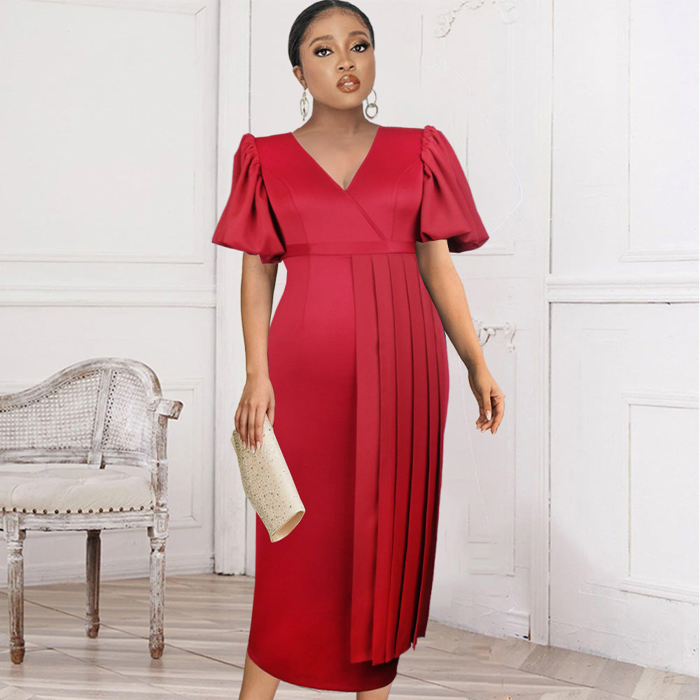 Damen Elegantes, figurbetontes Midi-Kleid mit plissierten Details EB