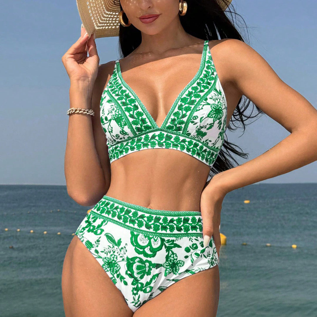 Damen Hochtaillierter Bikini mit floralem Muster EB