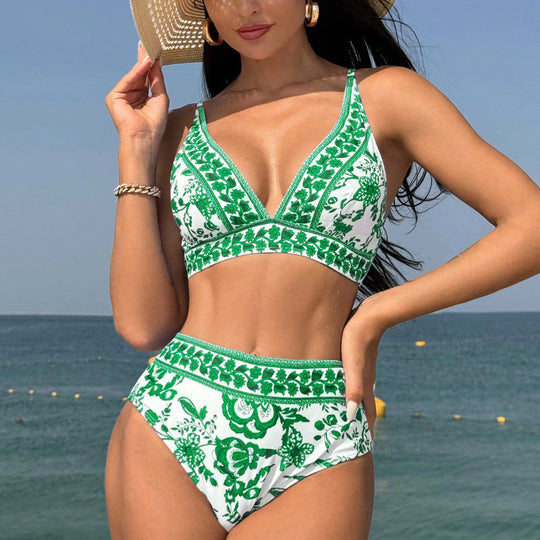 Damen Hochtaillierter Bikini mit floralem Muster EB