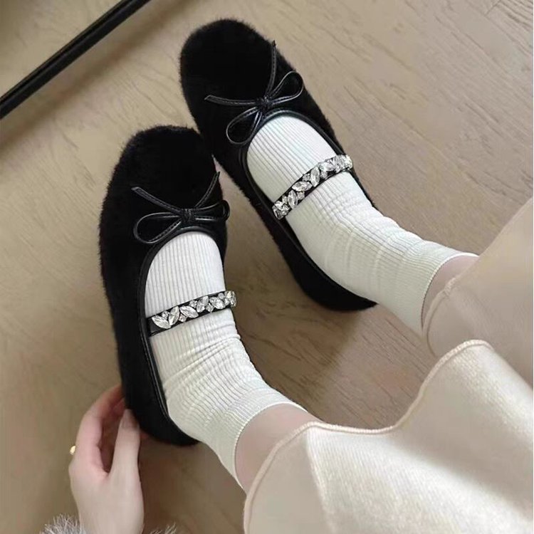 Damen Ballerinas mit kuscheligem Obermaterial und funkelndem Schmuckdetail EB