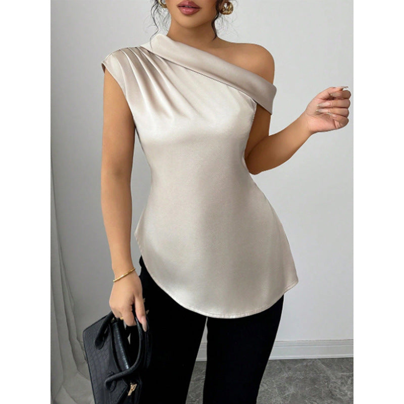 Damen charmantes asymmetrisches Oberteil mit Rüschendetails und einer Schulter EB