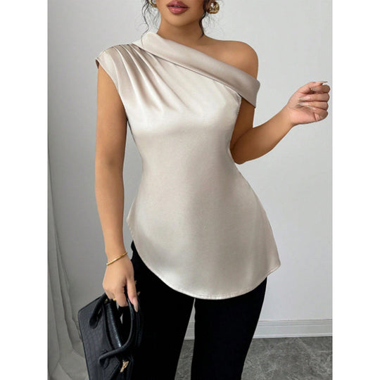 Damen charmantes asymmetrisches Oberteil mit Rüschendetails und einer Schulter EB