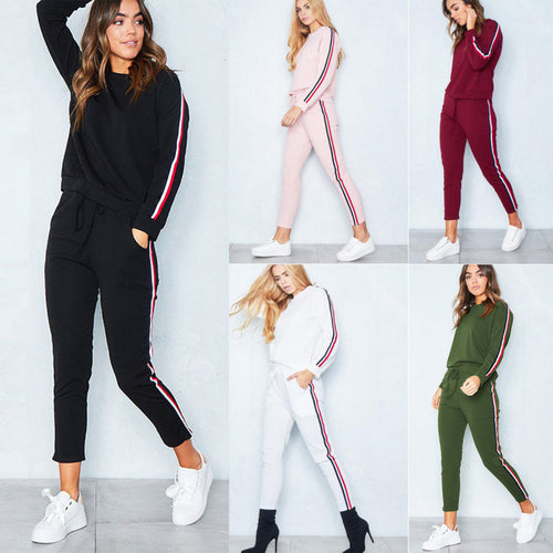 Damen modisches Sport-Set mit kontrastierenden Seitenstreifen und elastischem Bund EB