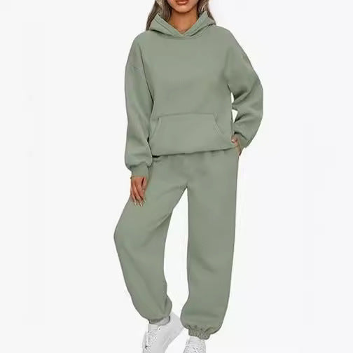 Damen nan Boxy-Hoodie und Palazzo-Jogger Set mit elastischem Knöchelbund EB