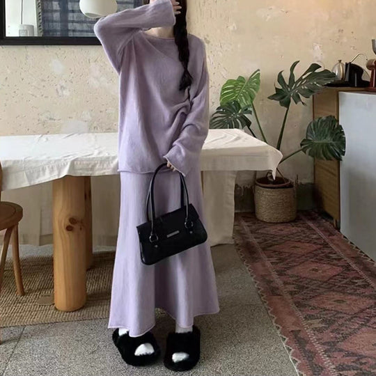 Damen Elegante Oversized-Strickkleid mit Off-Shoulder-Design EB