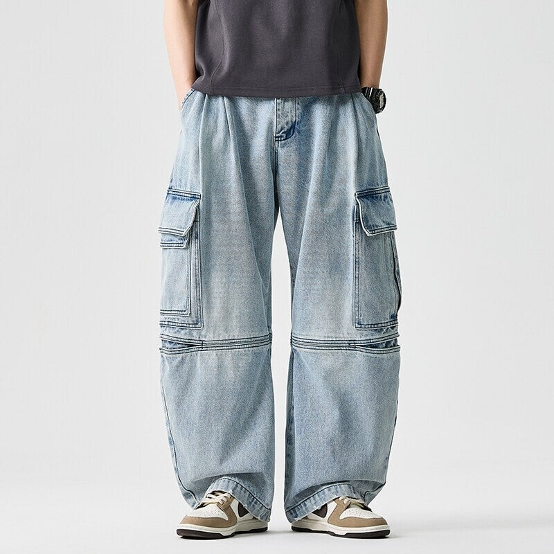Herren nan extraweite Cargo-Jeans im Baggy-Stil mit verstärkten Knie-Nähten EB