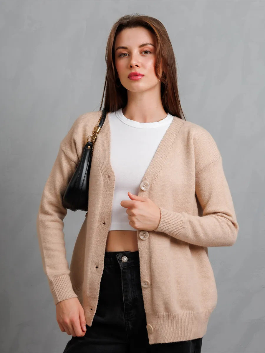 Damen Weicher Strickcardigan mit Knopfverschluss EB