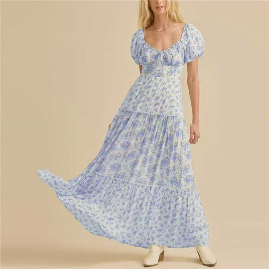 Damen Maxikleid mit blumigem Design und hochwertigen Puffärmeln EB