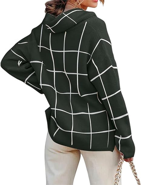 Damen Kariertes Hoodie mit Taschen und lässigem Schnitt EB