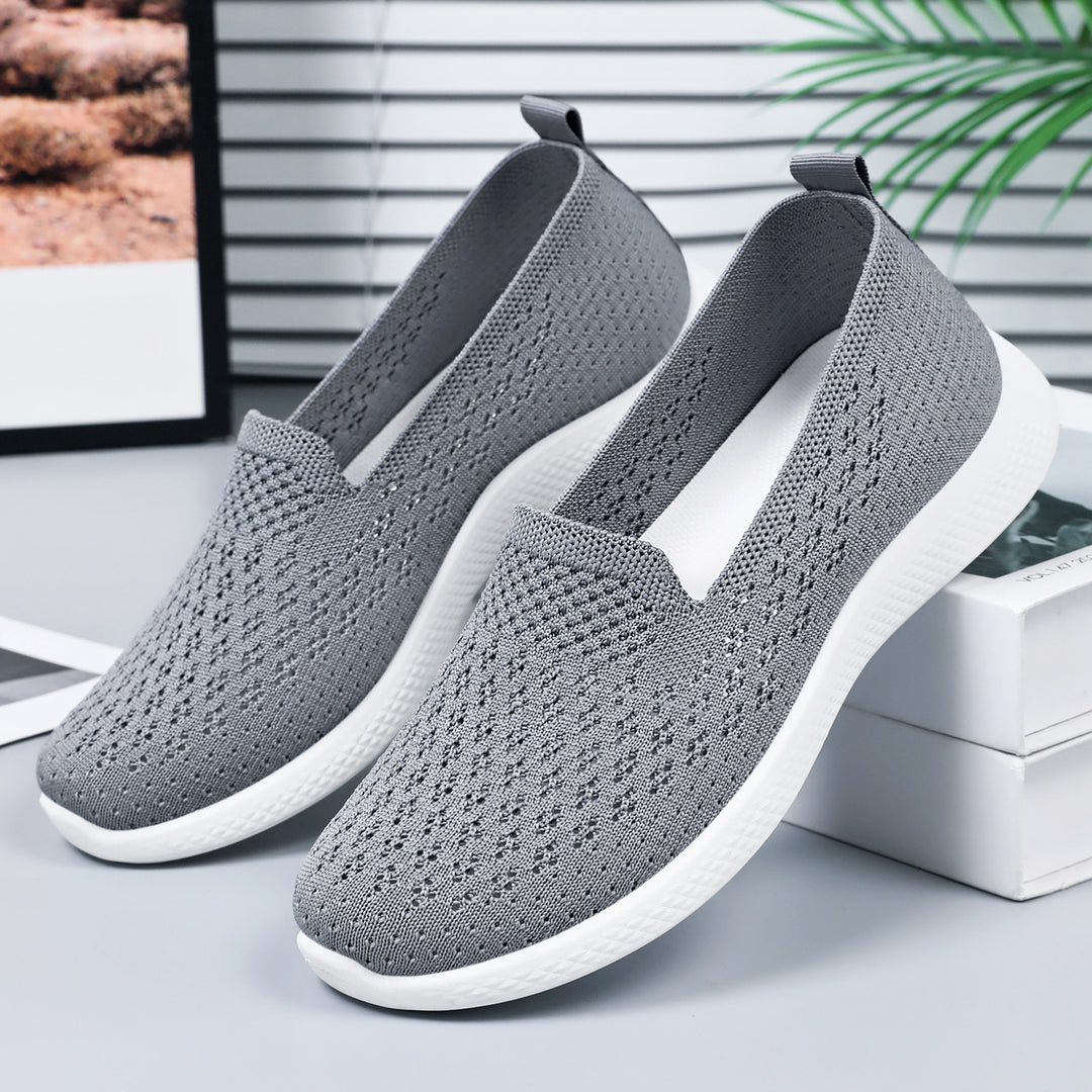 Damen atmungsaktive Slip-On Freizeitschuhe mit elastischem Strickoberteil EB