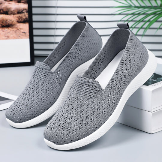 Damen atmungsaktive Slip-On Freizeitschuhe mit elastischem Strickoberteil EB