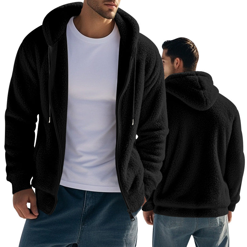 Herren nan Sherpa-Fleece Kapuzenjacke mit durchgehendem Reißverschluss und versteckten Seitentaschen EB