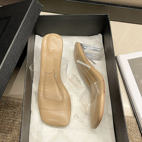 Damen transparente Mules mit klarem Absatz EB