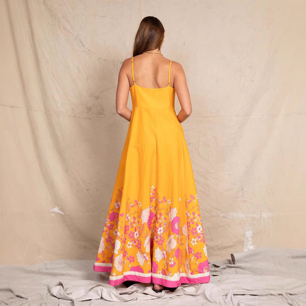 Damen Maxikleid mit floralem Design und eleganten Spaghettiträgern EB