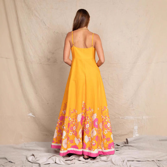 Damen Maxikleid mit floralem Design und eleganten Spaghettiträgern EB