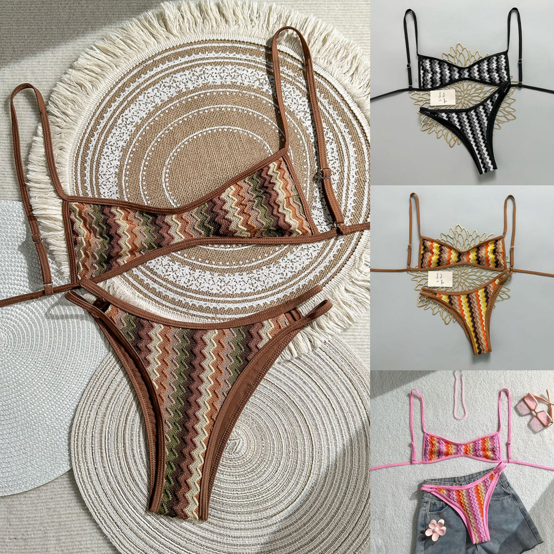 Damen Zweiteiliges Bikiniset mit geometrischem Zigzag-Muster EB