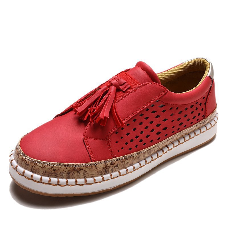 Damen perforierter Tassel-Slip-On Loafer mit Korkoptik-Plateau und gepolstertem Komfortfußbett EB